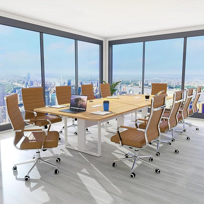 BOWTHY Home Office Chair Ribbed, Modern Leather Conference Waiting Room Chairs,Ergonomic Office Desk Chair, High Back Executive Computer Chair, Adjustable Swivel Chair with Arms (Brown)