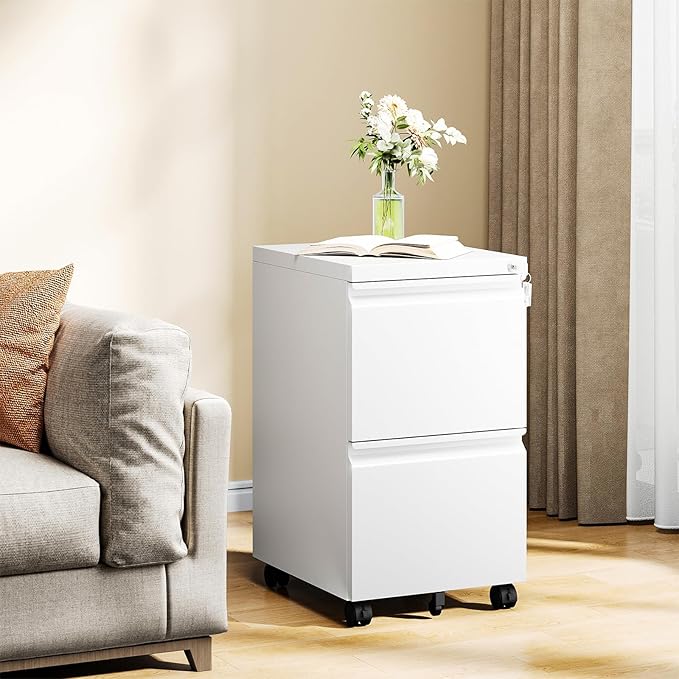 MIIIKO 2 Drawer File Cabinet on Wheels, Home Office Mobile File Drawers Under