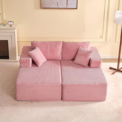 Chaise Lounge Chair, Boneless Couch for Living Room and Bedroom, Sleeper Couches Reading Chairs, Corduroy, Pink