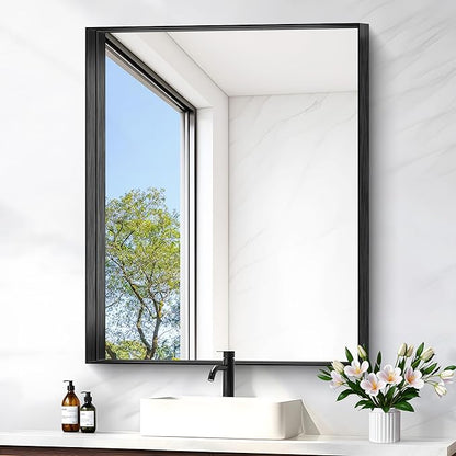 Black Bathroom Mirror, 30x36 Inch Rectangular Framed Mirror, Large Wall Mounted