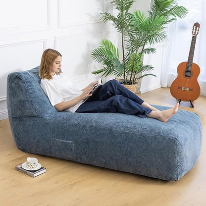 Giant Bean Bag Lounger Chair for Adults with Soft & Cozy Plush Fabric,Memory Foam Filled Beanbag Chair for Family Living Room,Bedroom and Game Room (Bluegrey)