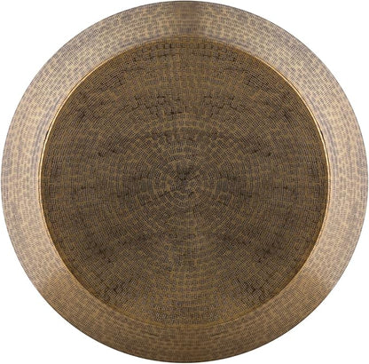 Albany Living Modern Cylindrical Aluminum Hammered Embossed Texturing, Metal Drum Coffee Table with Removable Lid for Storage,Fully Assembled, for The Living Room and Bedroom, Brass