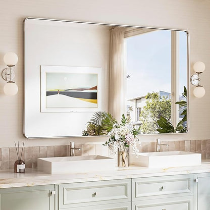 TokeShimi Brushed Nickel Vanity Mirror 60x36, Bathroom Mirror Framed Aluminum