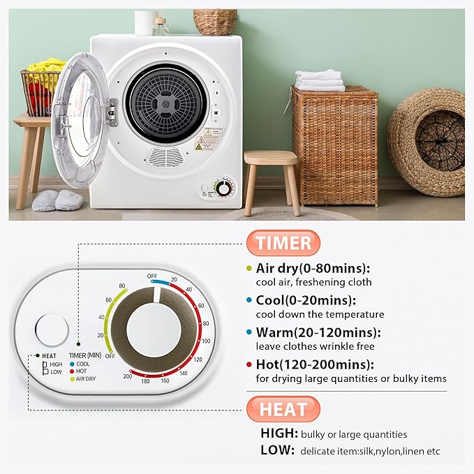 Euhomy Portable Dryer 1.5 cu. ft., 850W Powerful Clothes Dryer