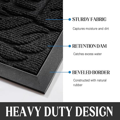 Yimobra Large Welcome Mat 47x24, Waterproof Non-Slip Outdoor Mats for Front Door Outside Entrance, Low-Profile Entryway Mat Indoor for Garage Patio, Black