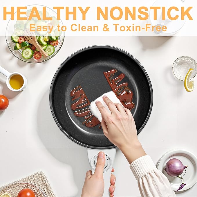 Dezin Hot Pot Electric Upgraded, Non-Stick Sauté Pan, Rapid Noodles Electric Pot