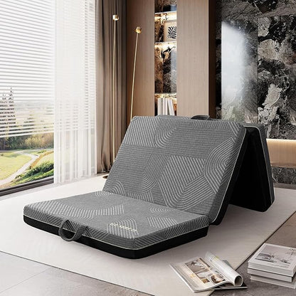 Tri Folding Mattress Twin Size - Memory Foam Tri-fold Mattress, Handle & Non-Slip Bottom, Portable Foldable Sofa Bed Floor Chair for Travel RV Camping Guest Yoga - 4 Inch, 75" 38"x4"