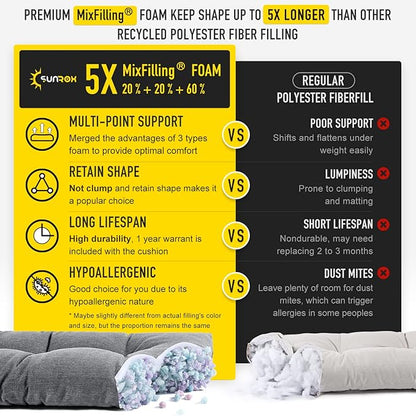 SUNROX LokGrip Non Slip Tufted Memory Foam Bench Cushion, FadeShield Water Resistant Durable Thicken Outdoor/Indoor Bench Seat Pads 27x12x4 inch, Heather Charcoal
