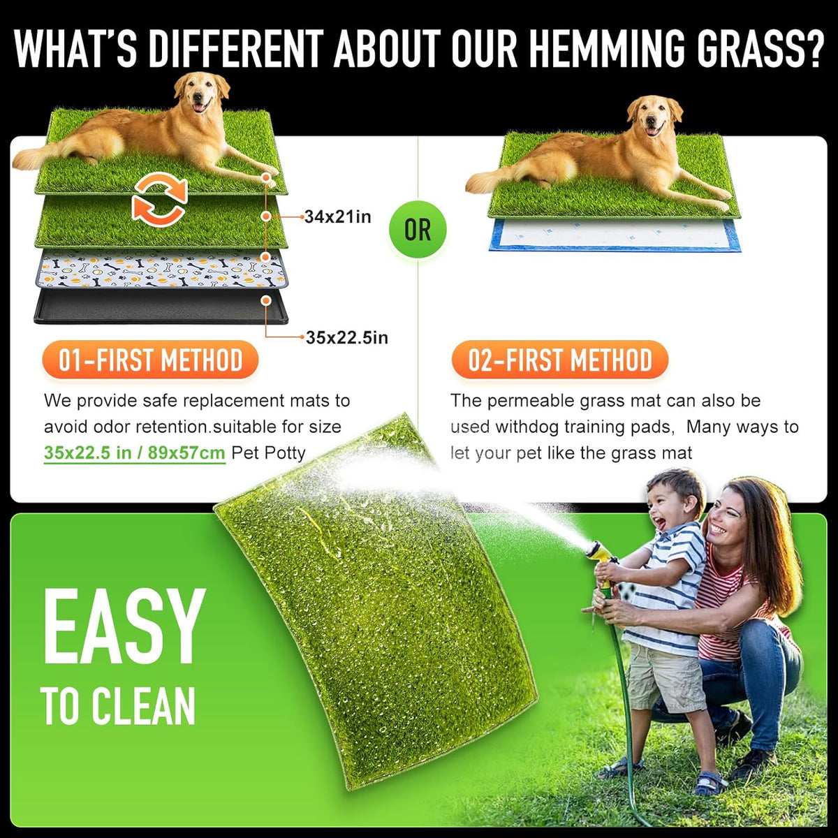 Hompet Artificial Grass for Dogs, 34"x21", Professional Dog Grass Mat, Easy to Clean with Drainage Holes, Potty Training Pad and Replacement Fake Grass Turf, Outdoor Rug Patio Lawn Decoration