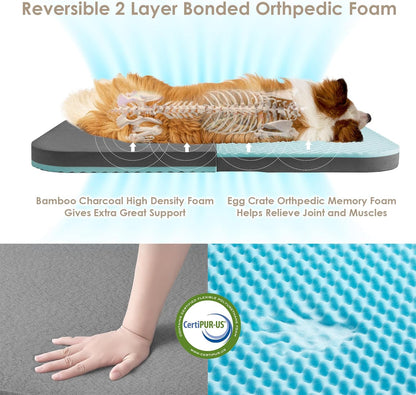 EHEYCIGA Human Dog Bed for Kids, Foldable XXL Dog Bed, Faux Fur Fluffy Pet Couch Bed, Orthopedic Calming Memory Foam Big Pet Bed, Washable Pet Sofa Bed with Non-Slip Bottom, Dark Grey, 54"x38"x7.5"