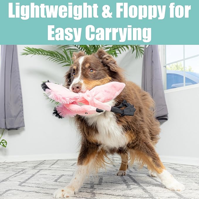 SPOT Skinneeez Flamingo 19 Inch Stuffing-Free Plush Dog Toy with Dual Squeakers – Long Interactive Chew Toy for Medium and Large Dogs – Mess-Free Play for Light & Moderate Chewers