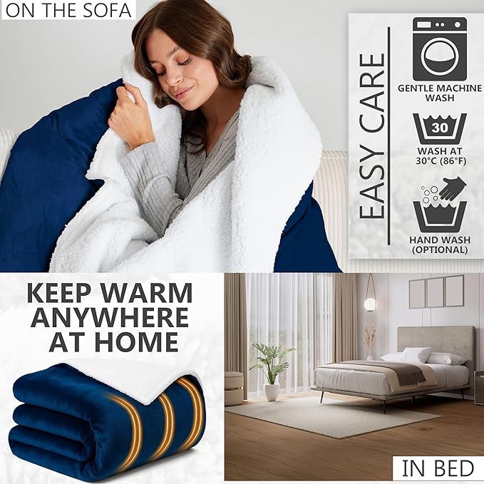 Heated Blanket Electric Luxurious Fleece Queen Blanket, 9 Heat Settings & 12H