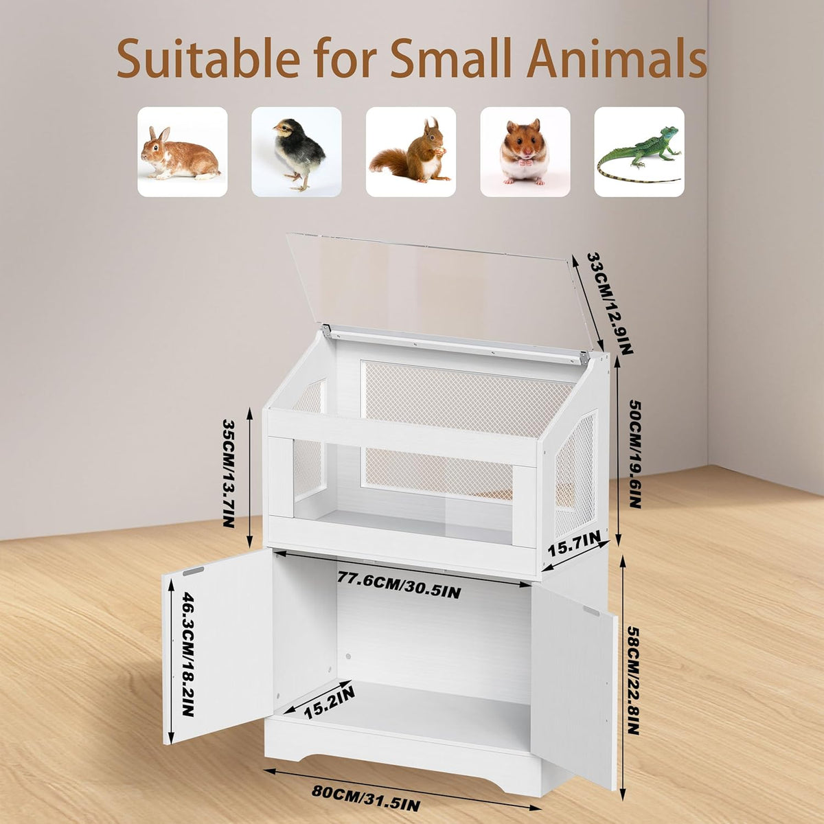PAKASEPT Hamster Cage, Small Animal Cages with Storage Cabinet, Visual and Ventilated Large Habitats Hamster House for Rat, Guinea Pig, Hedgehog, Gerbil, White