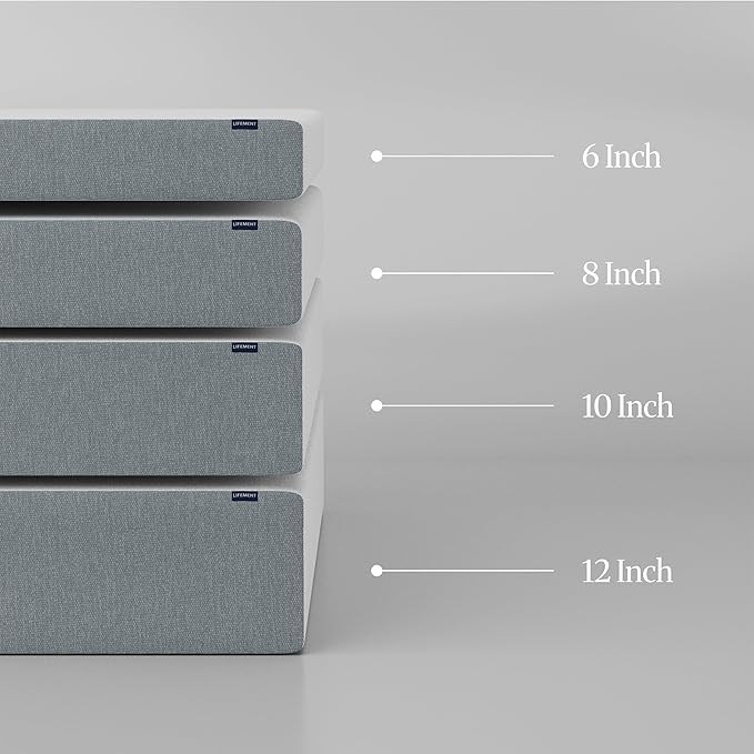 LIFEMENT Basic Queen Graphite Infused Memory Foam Mattress in a Box | Medium Firm Bed, Fiberglass Free, Certified Safe Foam, Cooling Pressure Relief Support, 8 Inch