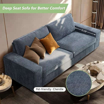 LEISLAND 71.25" Modern Sofas for Living Room, Small Sofas Couches for Small Spaces, Chenille Loveseat Couch with Solid Wood, Metal, Square Arm and Removable Cover/Easy to Install(Blue)