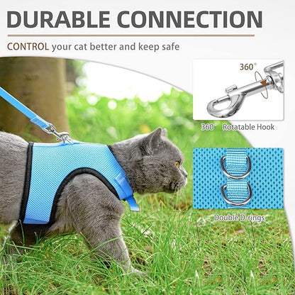 PUPTECK Soft Mesh Cat Vest Harness and Leash Set Puppy Padded Pet Harnesses Escape Proof for Cats Small Dogs, Blue Medium