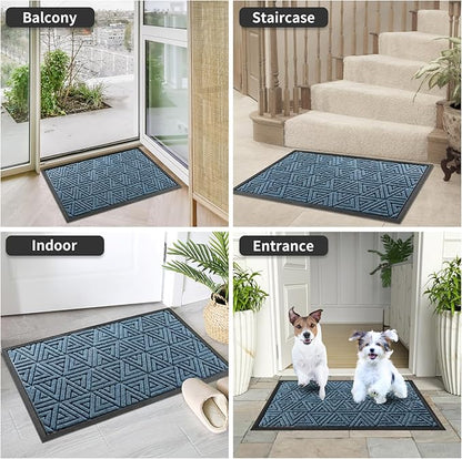 Yimobra Outdoor Mats for Front Door 29.5x17, Stops Mud & Dirt at Entrance, Fits Garage & Patio, All-Weather Waterproof Non Slip Outdoor Indoor Welcome Mat, Mix Blue