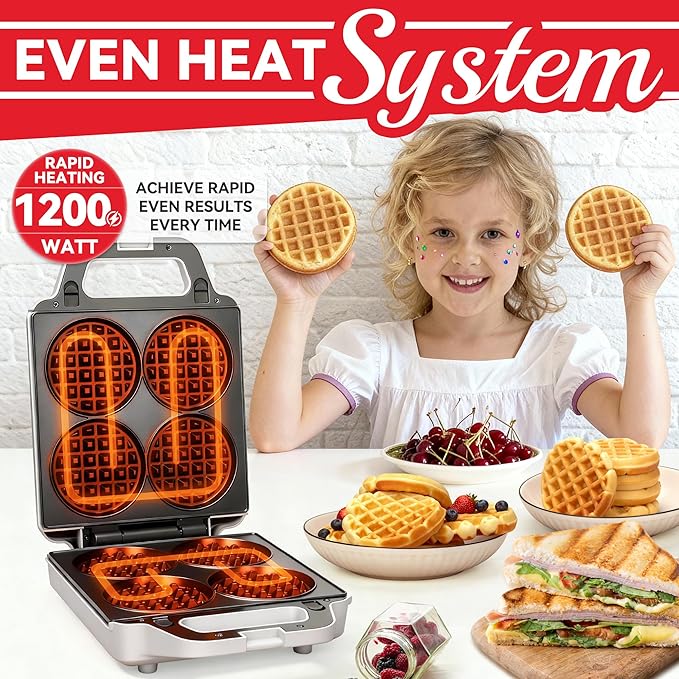 2 in 1 Mini Waffle Maker with Removable Plates, Panini Press Sandwich Maker