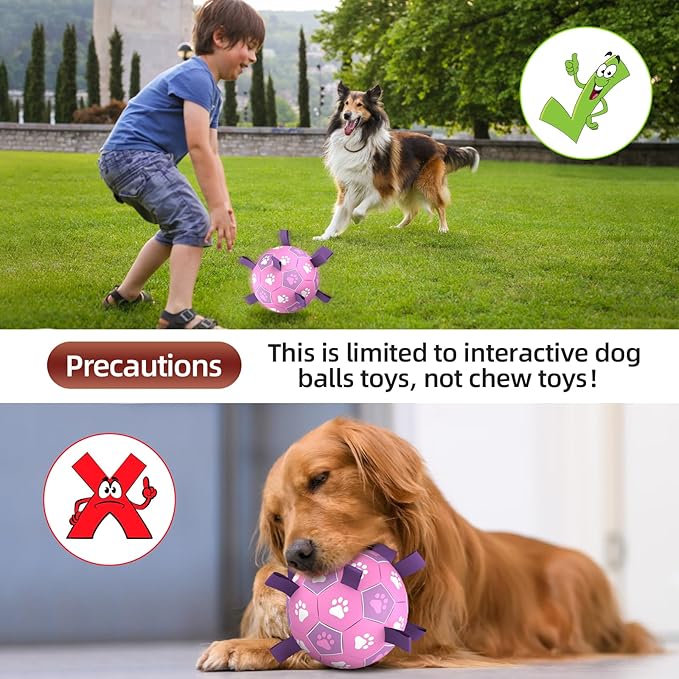QDAN Dog Toys Soccer Ball with Straps - Durable Balls for Small Medium Dogs, Beach Pool Water Toy Dog Tug Toys for Tug of War, Puppy Pet Birthday Gifts (6 Inch)