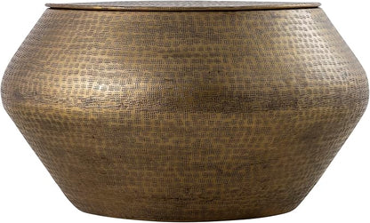 Albany Living Modern Cylindrical Aluminum Hammered Embossed Texturing, Metal Drum Coffee Table with Removable Lid for Storage,Fully Assembled, for The Living Room and Bedroom, Brass