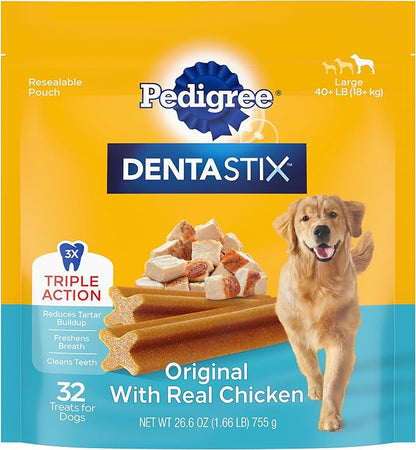 Pedigree Dentastix Large Breed Dog Treats, Original Flavor, 1.66 lb. Bag (32 Treats)