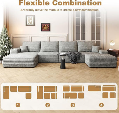 136" Sectional Couches for Living Room Modern Modular Sofa with L-Shape Couchs Upholstered Boneless Couch Deep Seat Sectional Couch with Chaise (Grey, Left Facing Chaise+3Seaters+Ottoman)