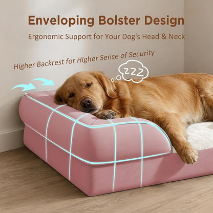 Comfort Expression Orthopedic Dog Bed for Extra Large Dogs 53x42 Inch, Waterproof Supportive Egg Crate Foam XXL Pet Bed with Removable Bolsters, Dog Couch with Washable Cover & Non-Slip Bottom, Pink | Waterproof Dog Couch Bed with Washable Cover & Non-...