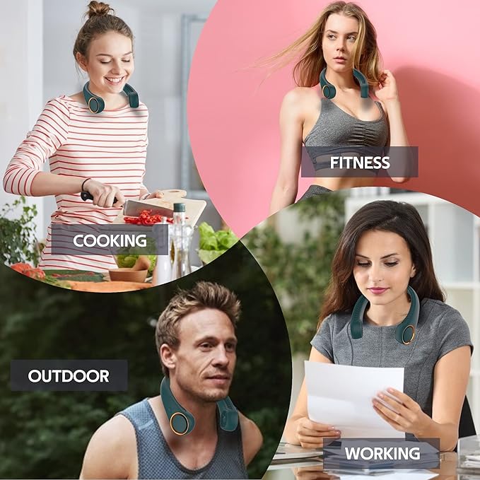 Portable Neck Fan, Hands Free Bladeless Fan, 360° Cooling Personal Fan