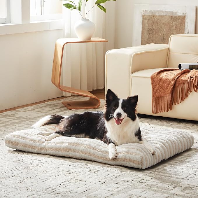 FURTIME Washable XXL Dog Bed for Extra Large Dogs, Giant Dog Crate Beds | Comfy Fluffy Kennel Pad Anti-Slip Pet Sleeping Mat, Machine Washable Dogs Pillow, 47"x29"x4", White