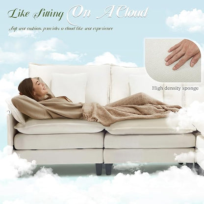 Comfy Cloud Couch with Movable Ottoman, Modular Sectional Sofa, 106" L Shaped Modern Sofa with Pillows, Deep Seat Couches for Living Room, Bedroom and Apartment, Beige