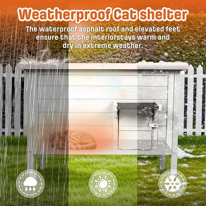 BRIOPAWS Outdoor-Cat-House-Insulated | Feral-Cat-Shelter for Winter | Weatherproof | Large Wooden Pet House for Multiple Cats | Foldable Ladder | Acrylic Side Window | White