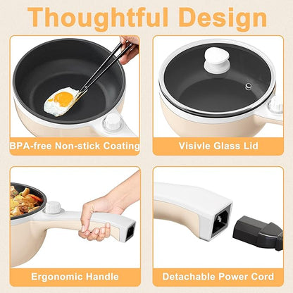 Dezin Hot Pot Electric Upgraded, Non-Stick Sauté Pan, Rapid Noodles Electric Pot