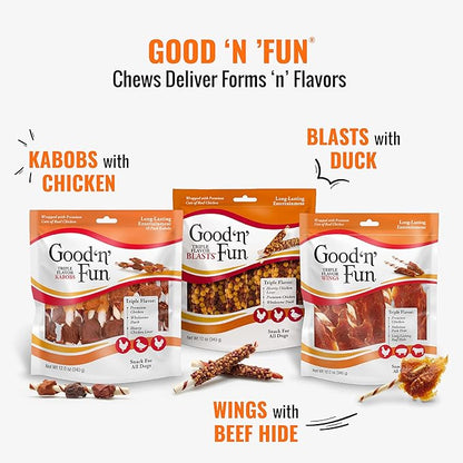 Good ‘n’ Fun Triple Flavor Wings Chews for All Dogs, 8 Ounces, Treat Your Dog to Long-Lasting Chews Made with Chicken, Beef Hide and Pork Hide