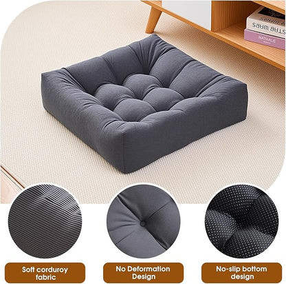 Tikuns 2Pcs Floor Pillows for Adults, 22 * 22 Inch Meditation Cushions, Large Square Sitting Cushion Living Room Memory Foam Pillow for Sitting (2, Grey, 22x22x4 Inch)