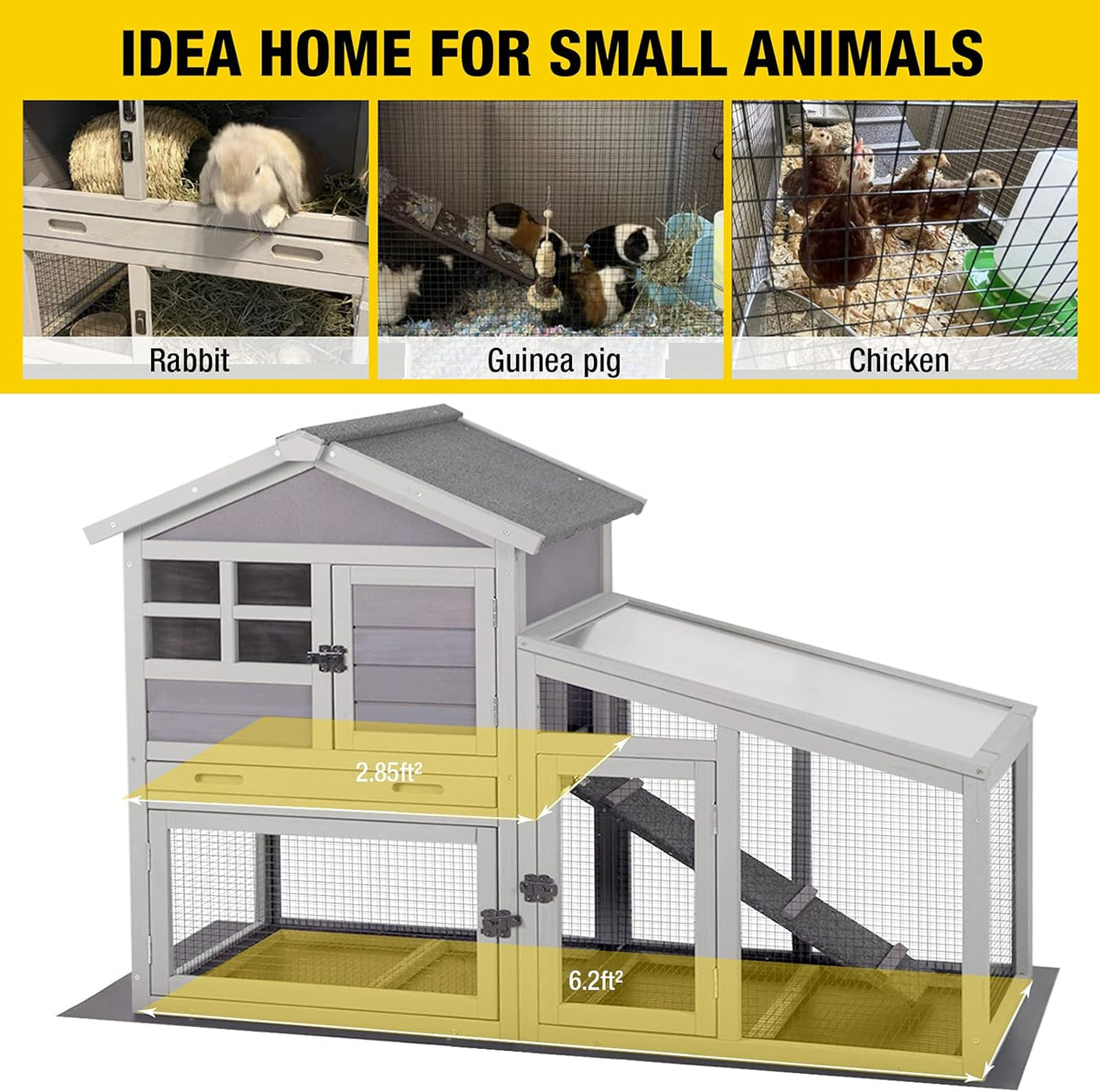 Aivituvin Rabbit Hutch Outdoor Chickecn Coop Indoor Bunny Cage with Pull Out Tray,Upgrade Version,Removable Bottom Wire Mesh 53.4" L x 23.6" W x 38.1" H