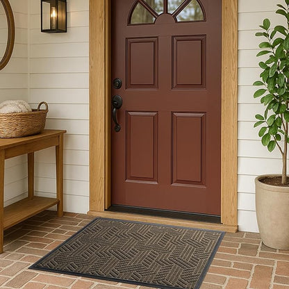 XADP Front Door Mat 29.5"x17" Indoors Outdoors Welcome Mats, Waterproof Non-Slip Rubber Backing Heavy Duty Doormat Outside Entrance, Low Profile Entryway Rugs Floor Mat for Patio, Pattern B Brown