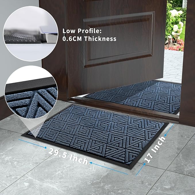 Yimobra Outdoor Mats for Front Door 29.5x17, Stops Mud & Dirt at Entrance, Fits Garage & Patio, All-Weather Waterproof Non Slip Outdoor Indoor Welcome Mat, Blue