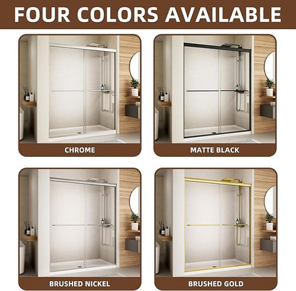 Shower Door, 44-48" W x 70" H Semi-Frameless Double Sliding Glass Shower Door