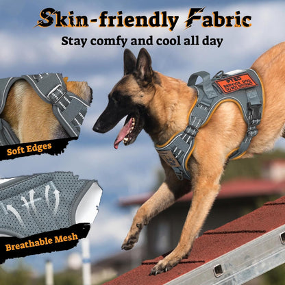 rabbitgoo Dog Harness Small Sized No Pull, Tactical Service Pet Vest with Molle and Control Handle, Adjustable and Reflective Military Harness for Easy Walking and Training, Grey, S