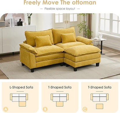 URRED Cloud Couch Modular Sectional Sofa, 87" Modern L Shaped Deep Seat Sofa with Ottoman & Pillows, Ultra Comfy Chenille Couches for Living Room, Bedroom or Apartment, Yellow