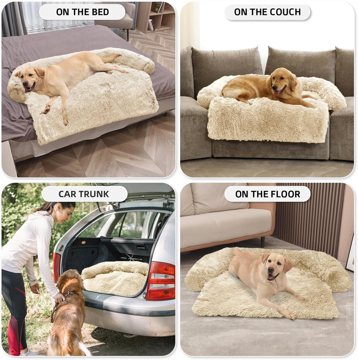 GGIB Calming Dog Bed Fluffy Plush Dog Mat for Furniture Protector with Removable Washable Cover for Large Medium Small Dogs and Cats (Extra Extra Large, Beige)