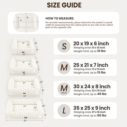 Dog Beds Large Sized Dog,Rectangle Orthopedic Pet Bed for Large Dog, Comfort Fluffy Memory Foam Dog Beds with Anti-Slip Bottom,Cream(35x25x9inchs)