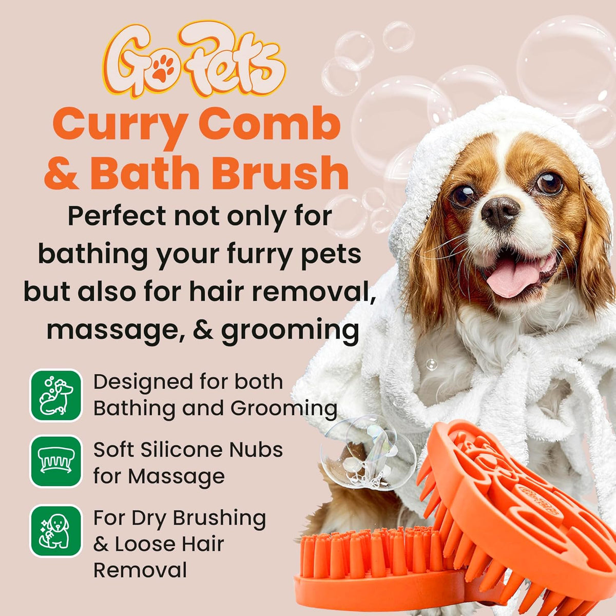 GoPets Curry Comb Bath Brush for Cleaning & Grooming, Silicone Shampoo Scrubber for Shedding & Massage, Rubber Dog Wash & Grooming Brush, Pet Bath Supplies for Long & Short Hair Dogs & Cats