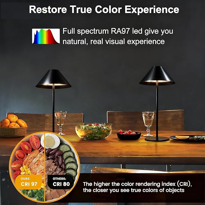 Black Cordless Lamp Set of 2, Rechargeable Battery Table Light Metal Lampshade with Flexible Height Pole, 3 Color Dimmable Bedside Touch Lamp, Portable Wireless Lamp for Reading/Home