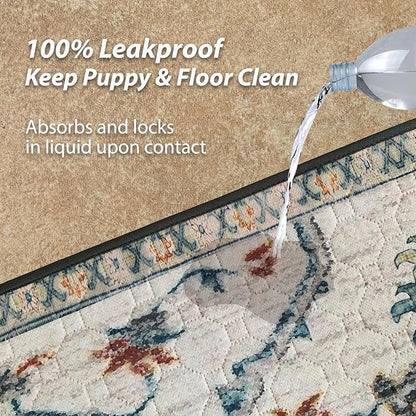 nunubaby Washable Pee Pads for Dogs, Stylish, Non-Slip and Leak-Proof Pee Pads. Reusable Potty Pads for Dogs for Crates and Floors.(Beige/Floral, 24" x36")