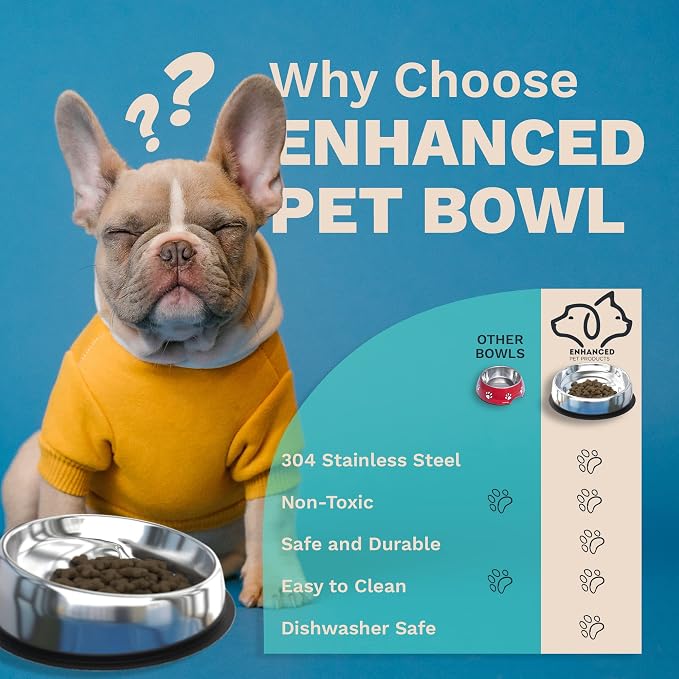 Enhanced Pet Bowl, Stainless Steel Slanted Dog Bowl with Raised Ridge for Flat-Faced Dog Breeds or Cats, Food-Grade Non-Slip No Spill Bowl for Dogs, Less Mess, Less Gas, and Better Digestion (Small)