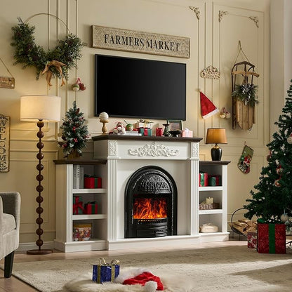 78" Electric Fireplace with Mantel, Birdcage-Style Fireplace Entertainment