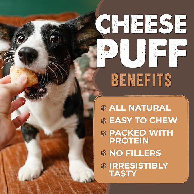 Mighty Paw Yak Cheese Puffs for Dogs - All-Natural Pet Treats for All Sized Breeds - Odorless Limited-Ingredient Chews for Puppies & Power-Chewers - Rich in Protein and Calcium - Easy to Chew (12 oz.)