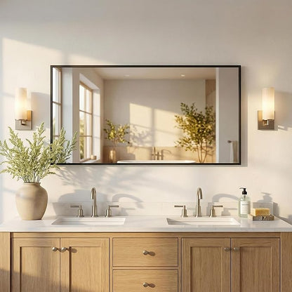 60"x30" Black Bathroom Mirror for Double Vanity, Metal Framed Large Wall Mirror