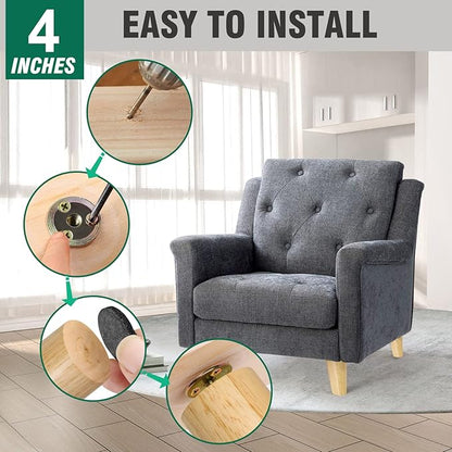 FoDau770 Rubber Wood Furniture Legs 4 Inches, Slant Tapered Wood Feet Mid Century Sofa Legs Set of 4, 5/16" UNC Furniture Feet Replacement Parts for Cabinet Couch Dresser Chair Ottoman Table